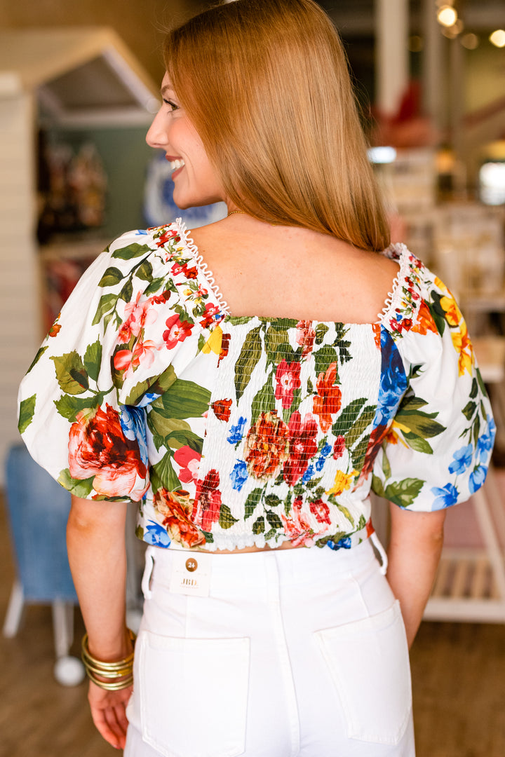 PETUNIA FLORAL PUFF SLEEVE TOP
