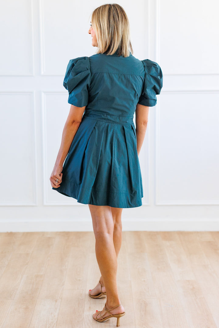 HUNTER GREEN TIE WAIST COLLARED DRESS