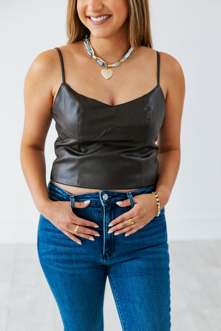 ESPRESSO FAUX LEATHER CROP TOP