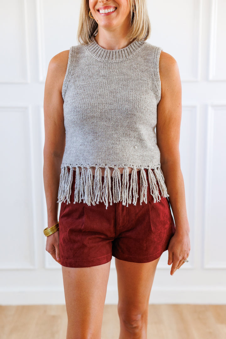 GREY TASSEL TRIM SWEATER