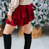 Sweet Red Wine Satin Ruffle Skort