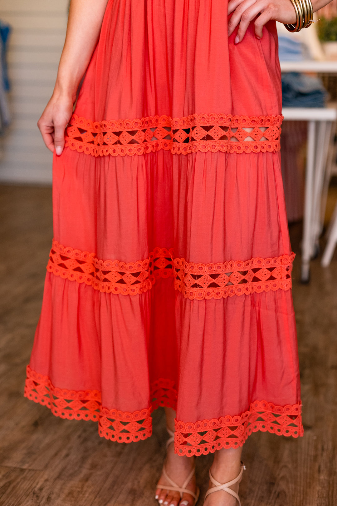 STRAPLESS LACE DETAIL MAXI DRESS- PINK BRIGHT