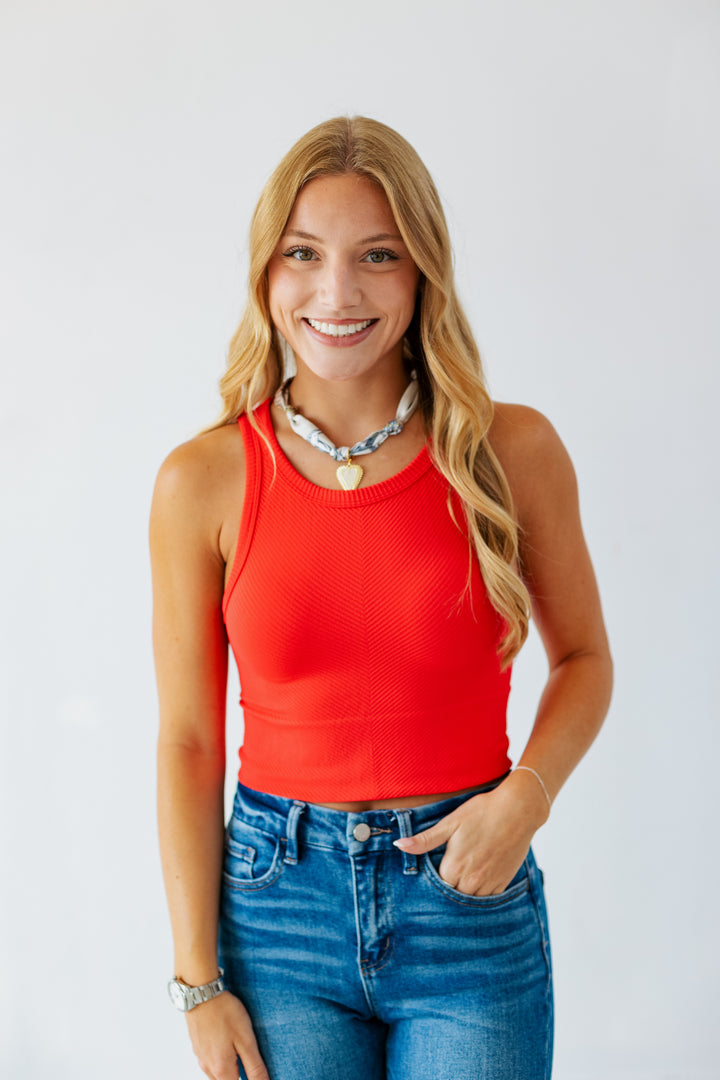 NIKIBIKI HIGH NECK CHEVRON TOP- POPPY RED