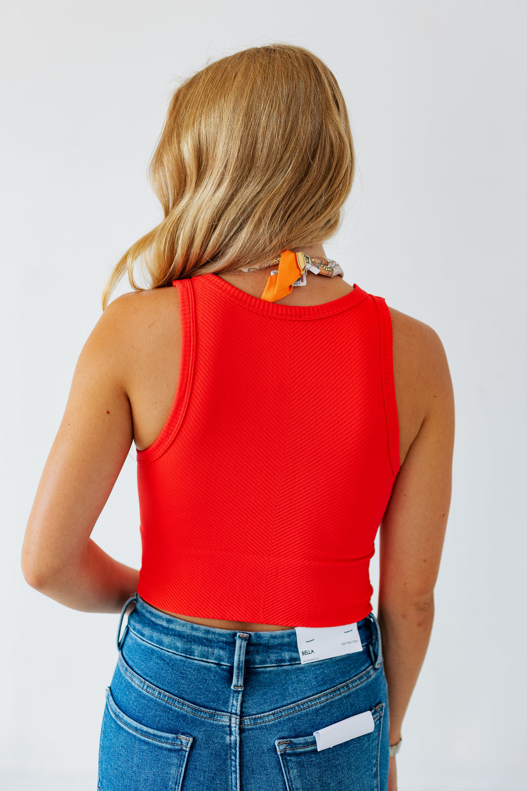 NIKIBIKI HIGH NECK CHEVRON TOP- POPPY RED