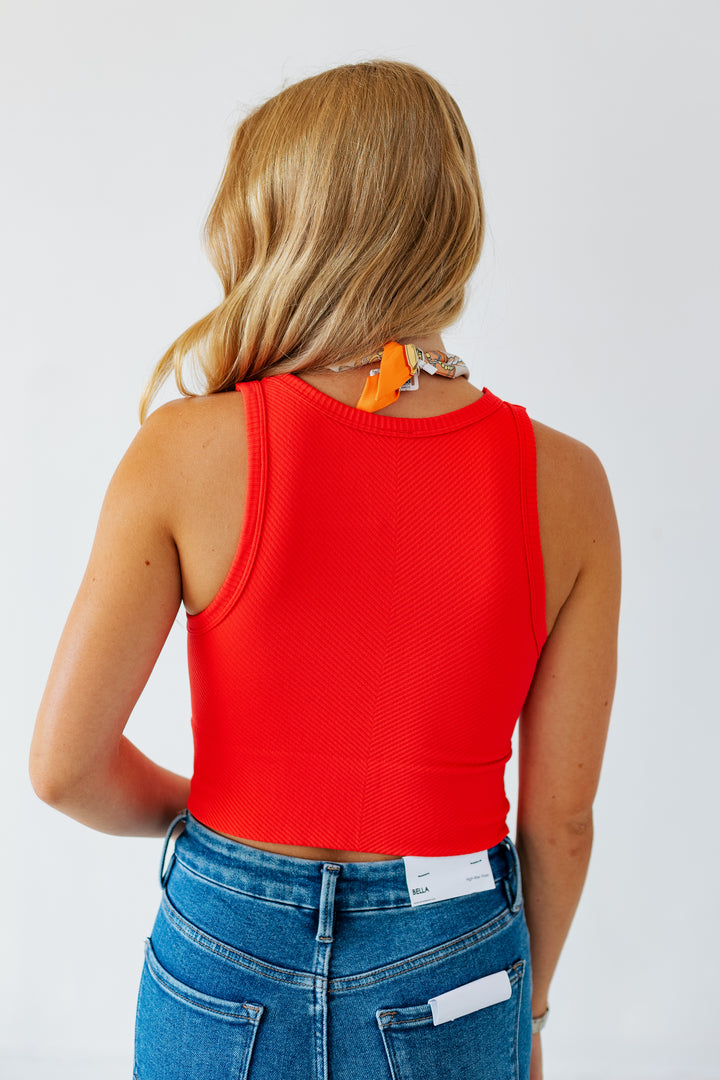NIKIBIKI HIGH NECK CHEVRON TOP- POPPY RED