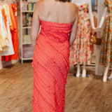 CORAL STRAPLESS MAXI DRESS