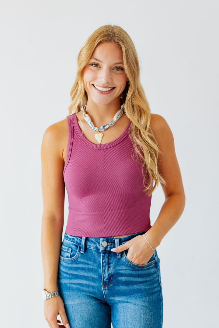NIKIBIKI HIGH NECK CHEVRON TOP- MULBERRY