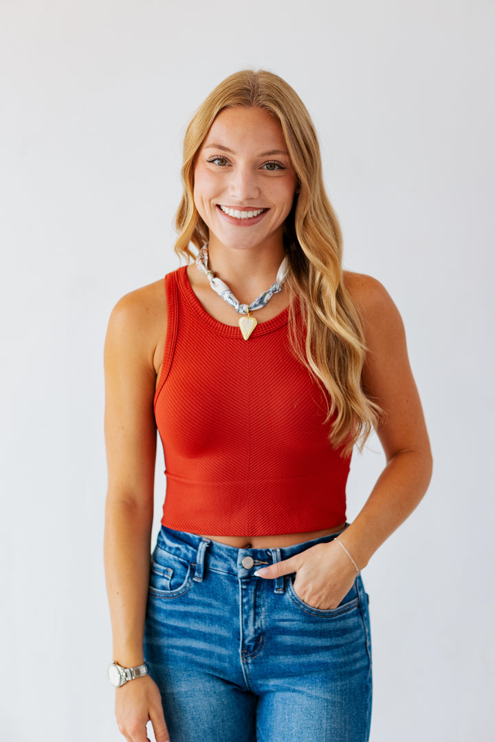 NIKIBIKI HIGH NECK CHEVRON TOP- CHILI OIL
