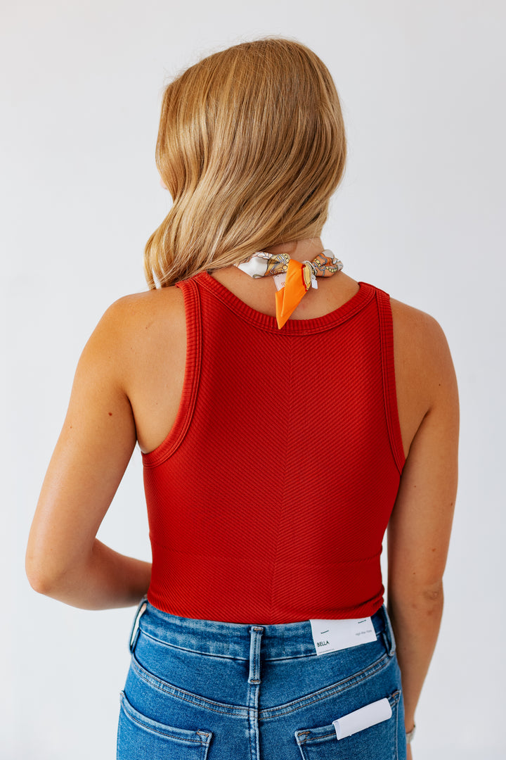 NIKIBIKI HIGH NECK CHEVRON TOP- CHILI OIL