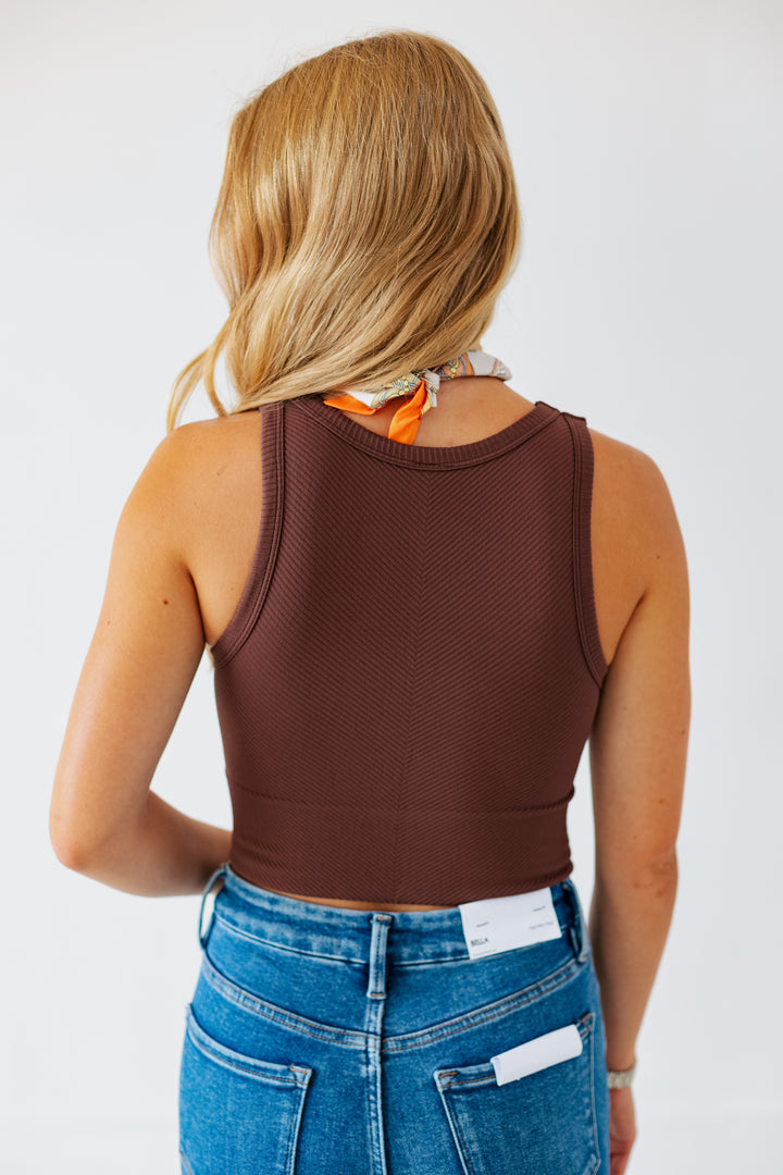 NIKIBIKI HIGH NECK CHEVRON TOP- FRENCH ROAST