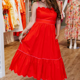 ARIEL SCALLOP TRIM MIDI DRESS