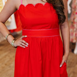 ARIEL SCALLOP TRIM MIDI DRESS