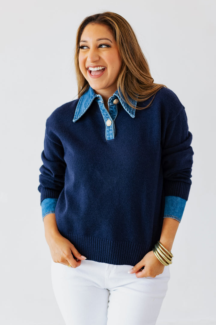 NAVY/DENIM CONTRAST SWEATER