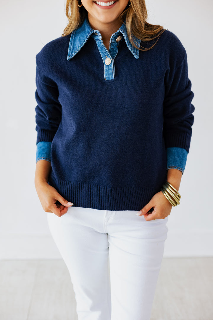 NAVY/DENIM CONTRAST SWEATER