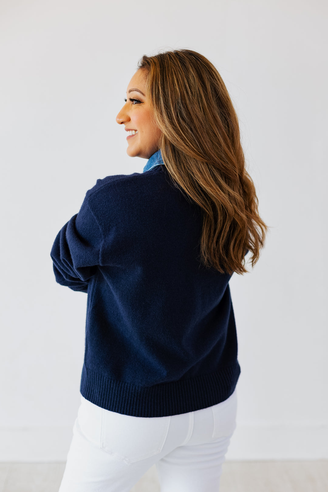 NAVY/DENIM CONTRAST SWEATER