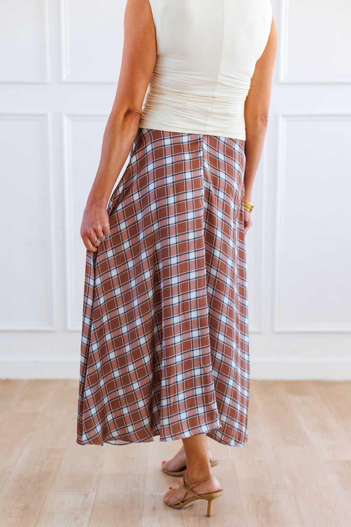 SPICE PLAID BIAS CUT MIDI SKIRT