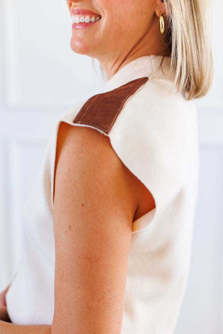 CREAM SUEDE SHOULDER TOP