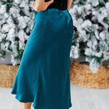 Teal Satin Slip Midi Skirt