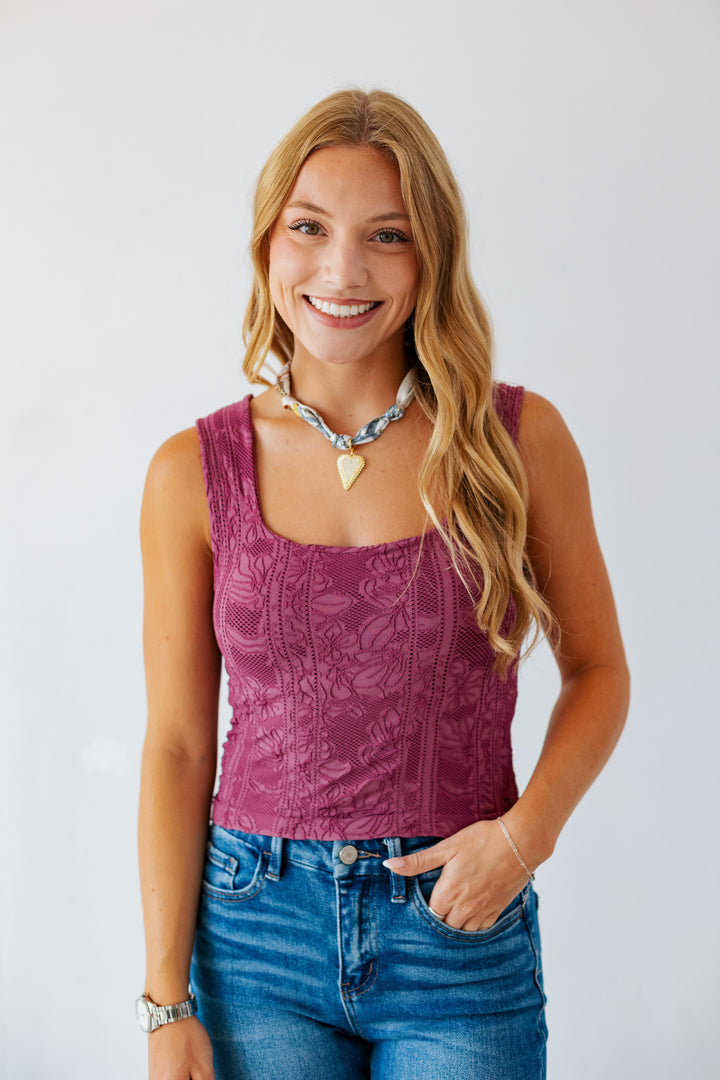 NIKIBIKI DOUBLE LACE TANK- MULBERRY