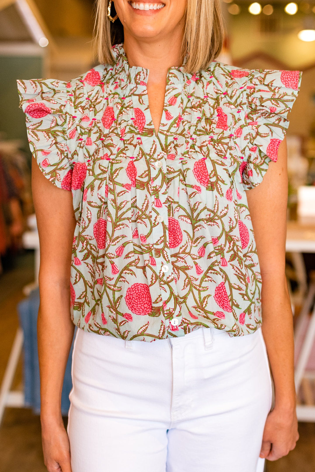 MINTY FLORALS BUTTON UP BLOUSE