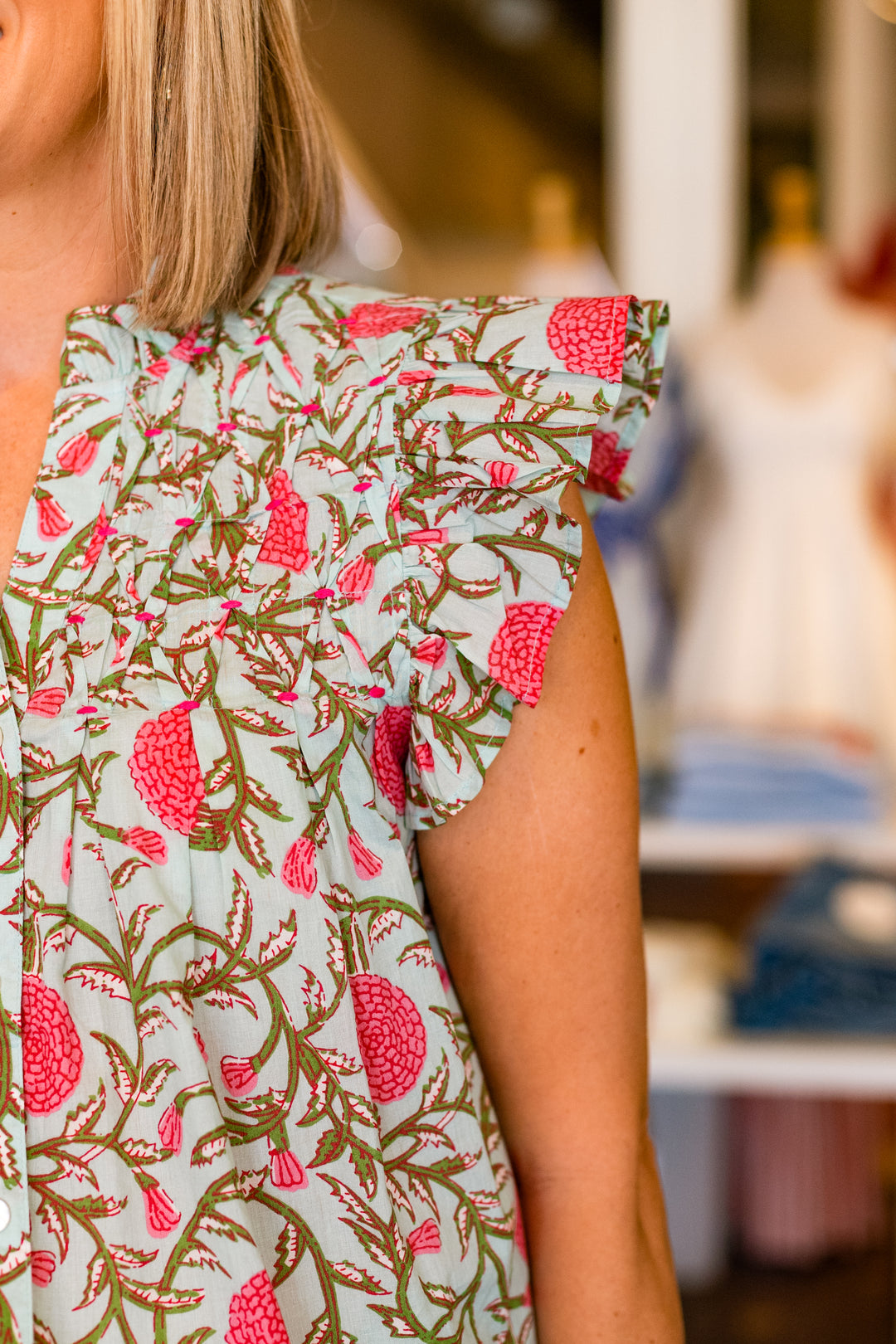MINTY FLORALS BUTTON UP BLOUSE