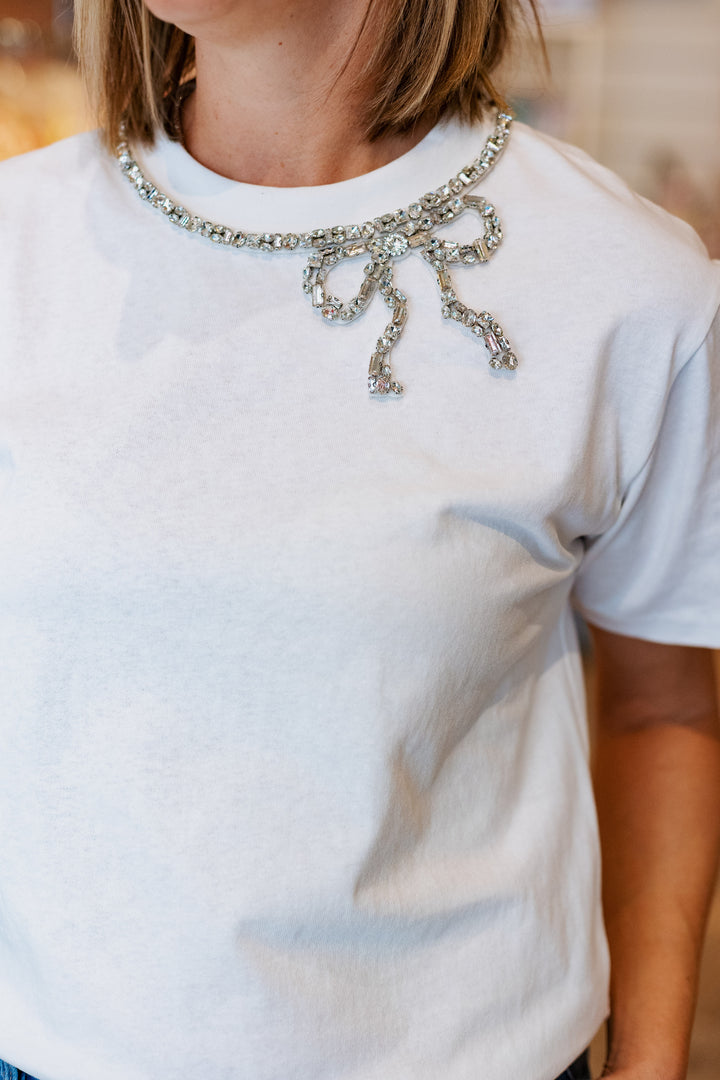 RHINESTONE BOW TEE
