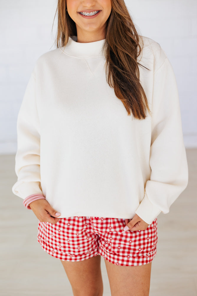 CREAM MOCKNECK SWEATSHIRT