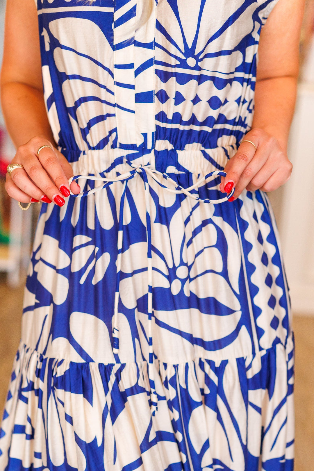 TROPICAL BLOOM TIERED MAXI DRESS - BLUE