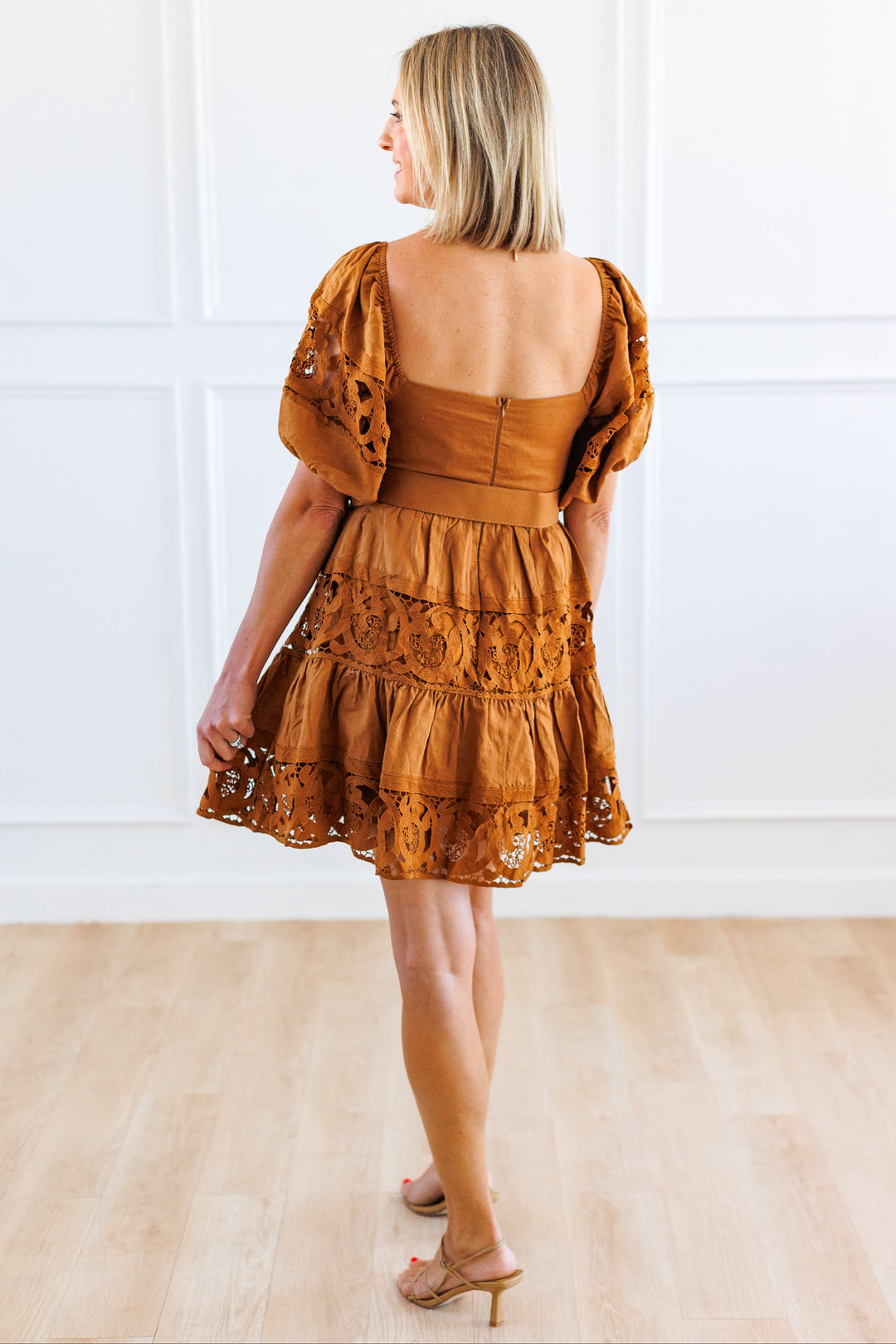 LACE TRIM BELTED MINI DRESS