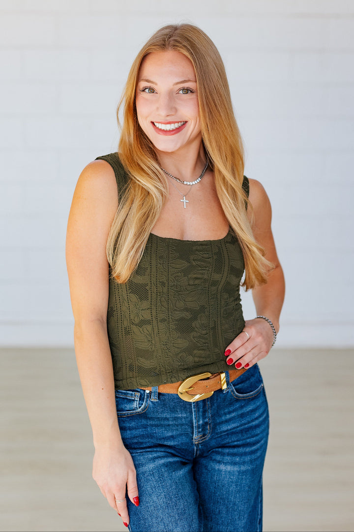 NIKIBIKI: DOUBLE LACE TANK TOP- KOMBU GREEN