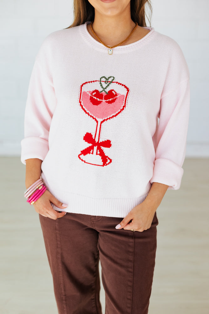 HEART MARTINI KNIT GRAPHIC SWEATER