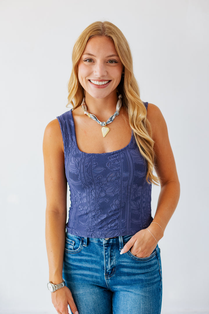 NIKIBIKI DOUBLE LACE TANK- CROWN BLUE
