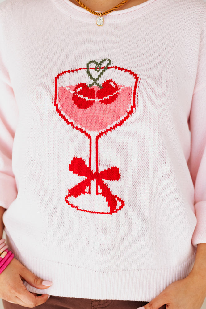HEART MARTINI KNIT GRAPHIC SWEATER