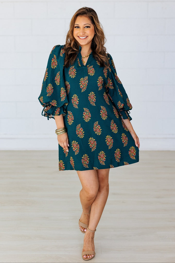 IVY GREEN PRINT MINI DRESS