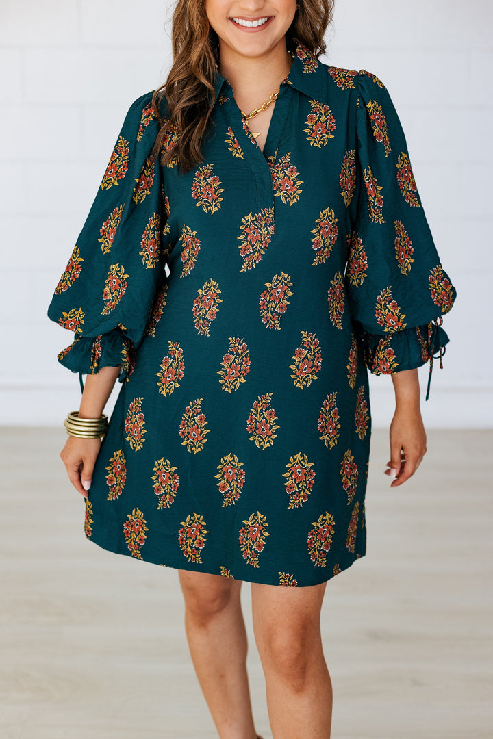 IVY GREEN PRINT MINI DRESS