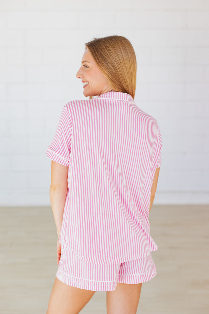 PINK PINSTRIPE SHORTSLEEVE PAJAMA TOP