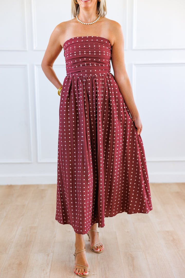 DEEP MAUVE CREAM POLKA DOT MIDI DRESS
