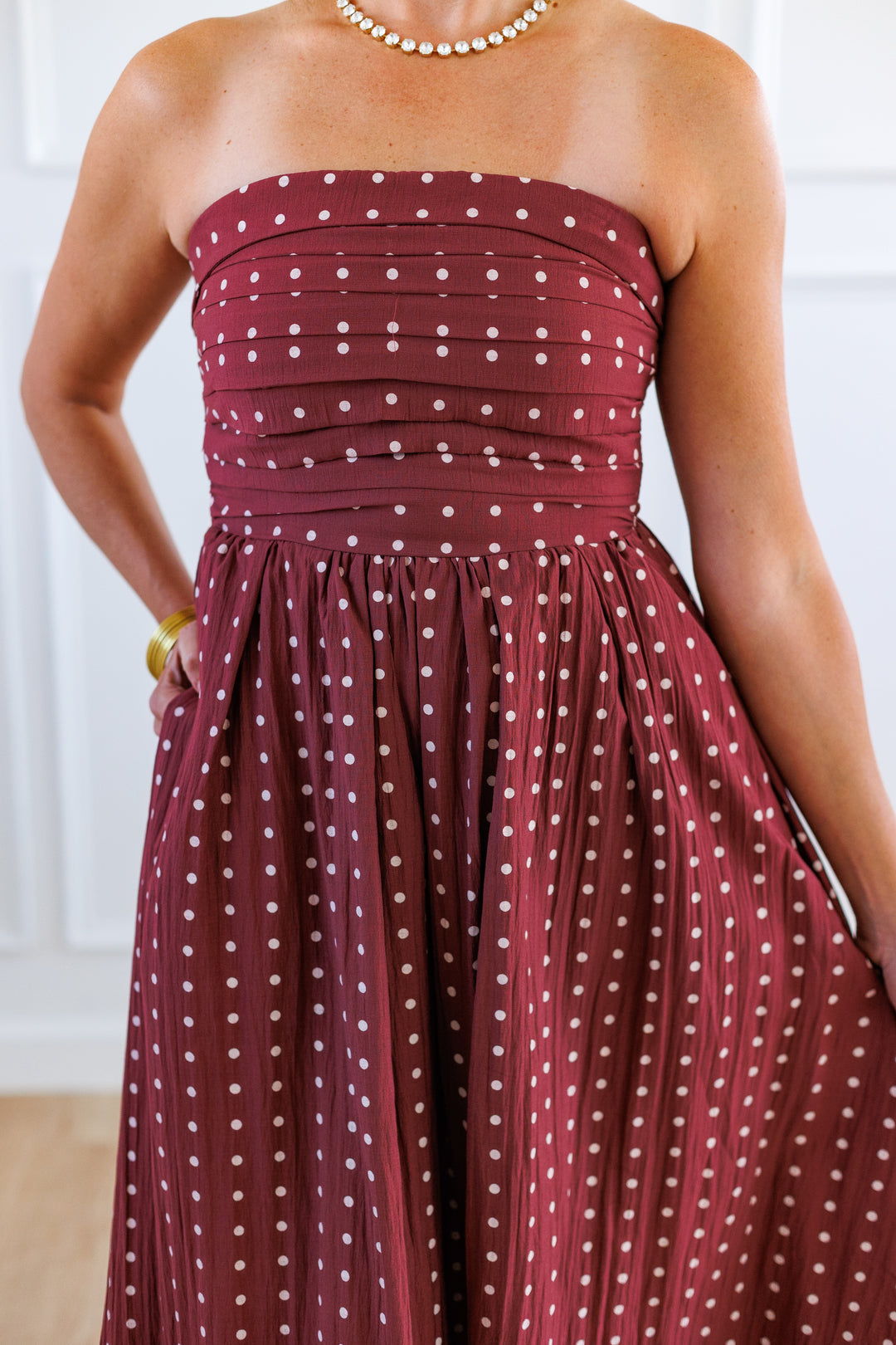 DEEP MAUVE CREAM POLKA DOT MIDI DRESS