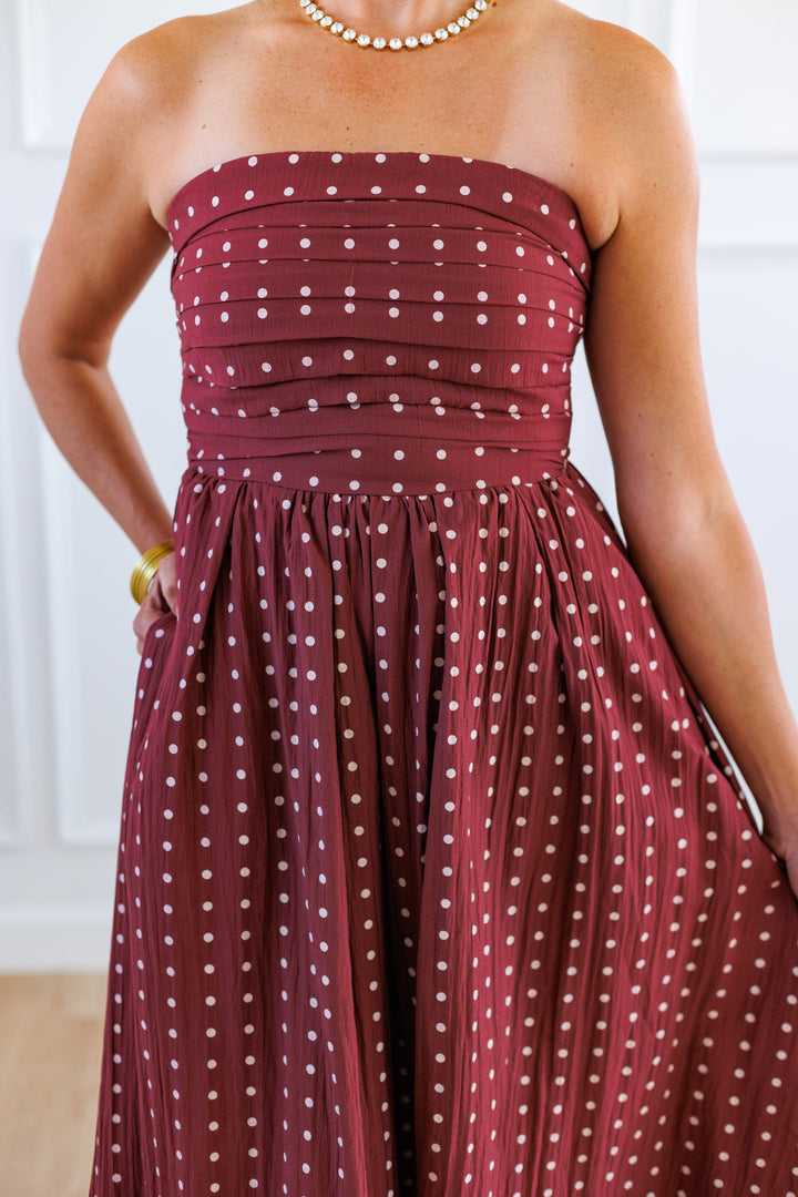 DEEP MAUVE CREAM POLKA DOT MIDI DRESS