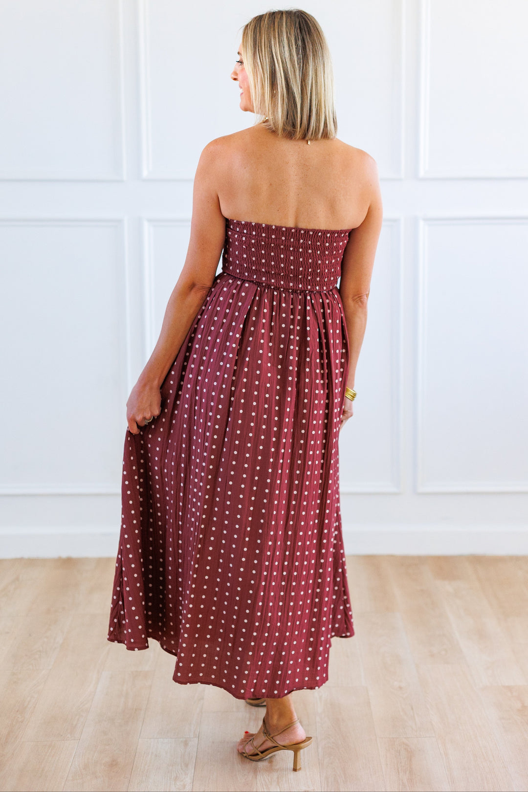DEEP MAUVE CREAM POLKA DOT MIDI DRESS