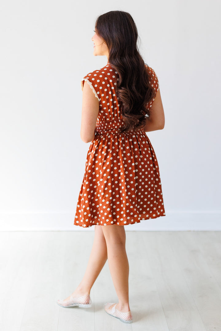BROWN POLKA DOT ZIP UP DRESS