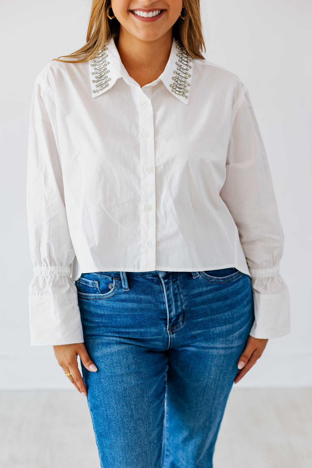 POPLIN BLOUSE WITH RHINESTONE COLLAR