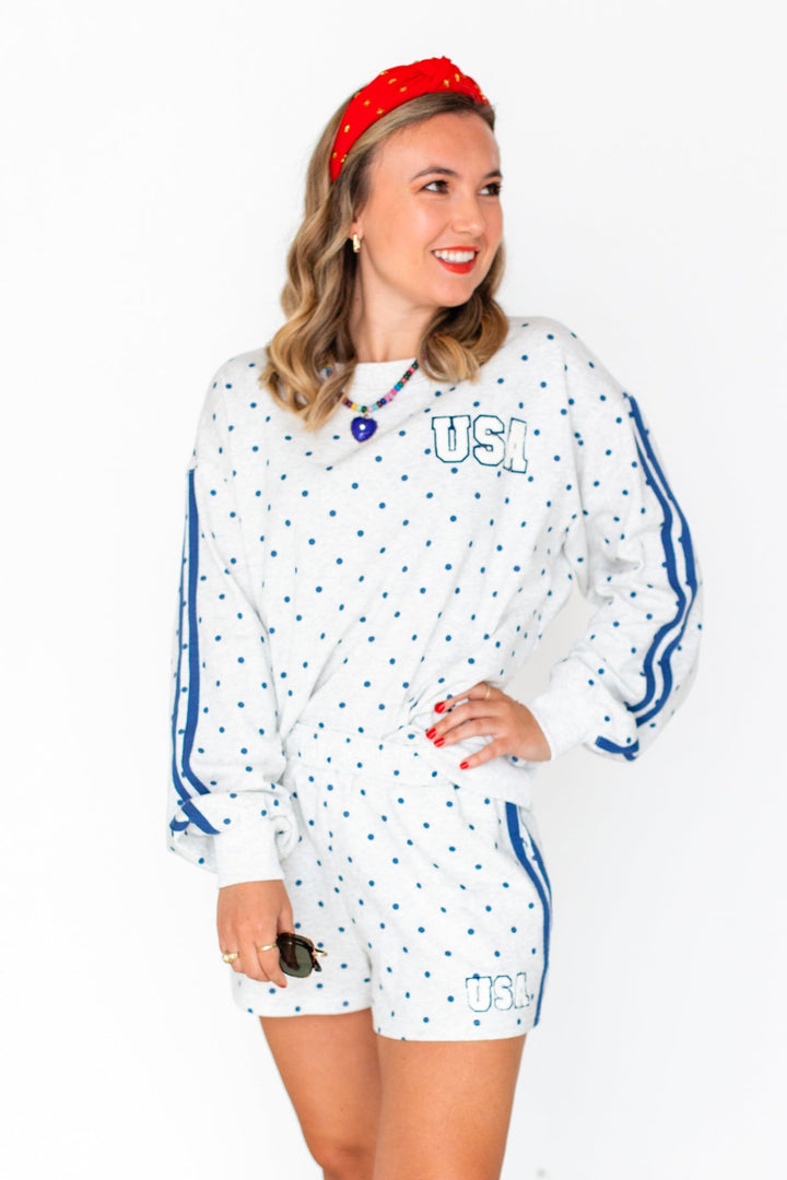 NAVY POLKA DOT USA SWEATSHIRT
