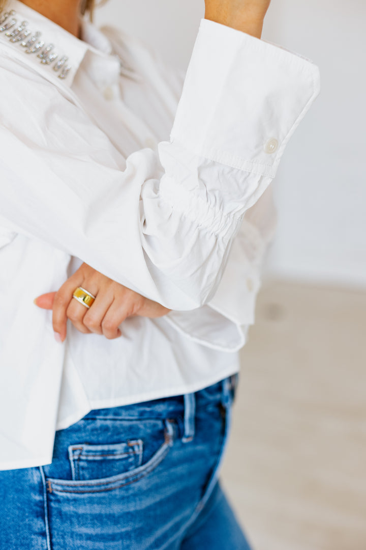 POPLIN BLOUSE WITH RHINESTONE COLLAR