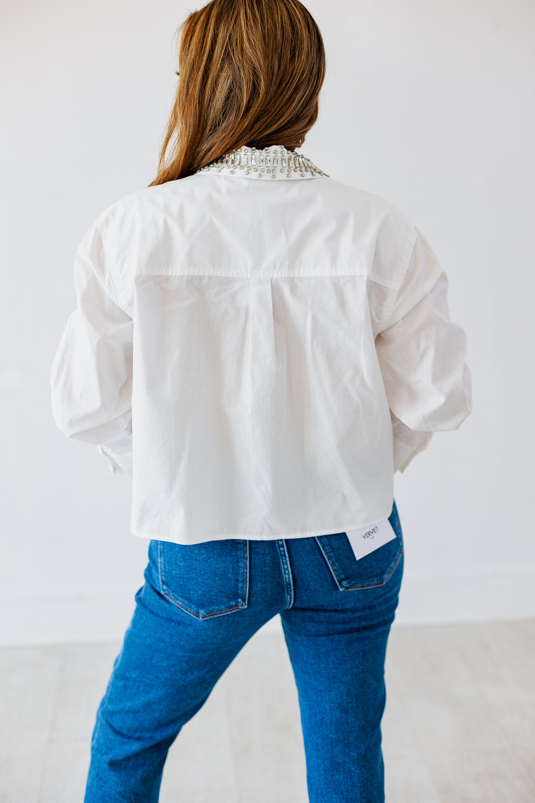 POPLIN BLOUSE WITH RHINESTONE COLLAR