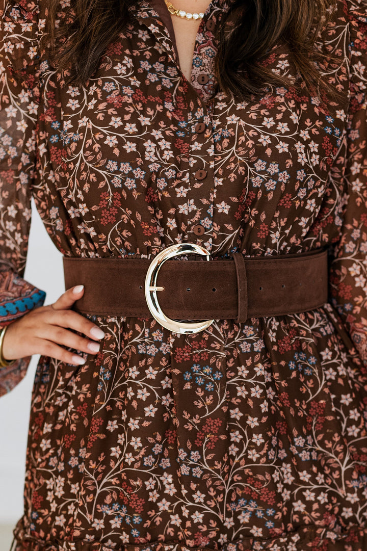 GIANNA WIDE SUEDE BELT- BROWN