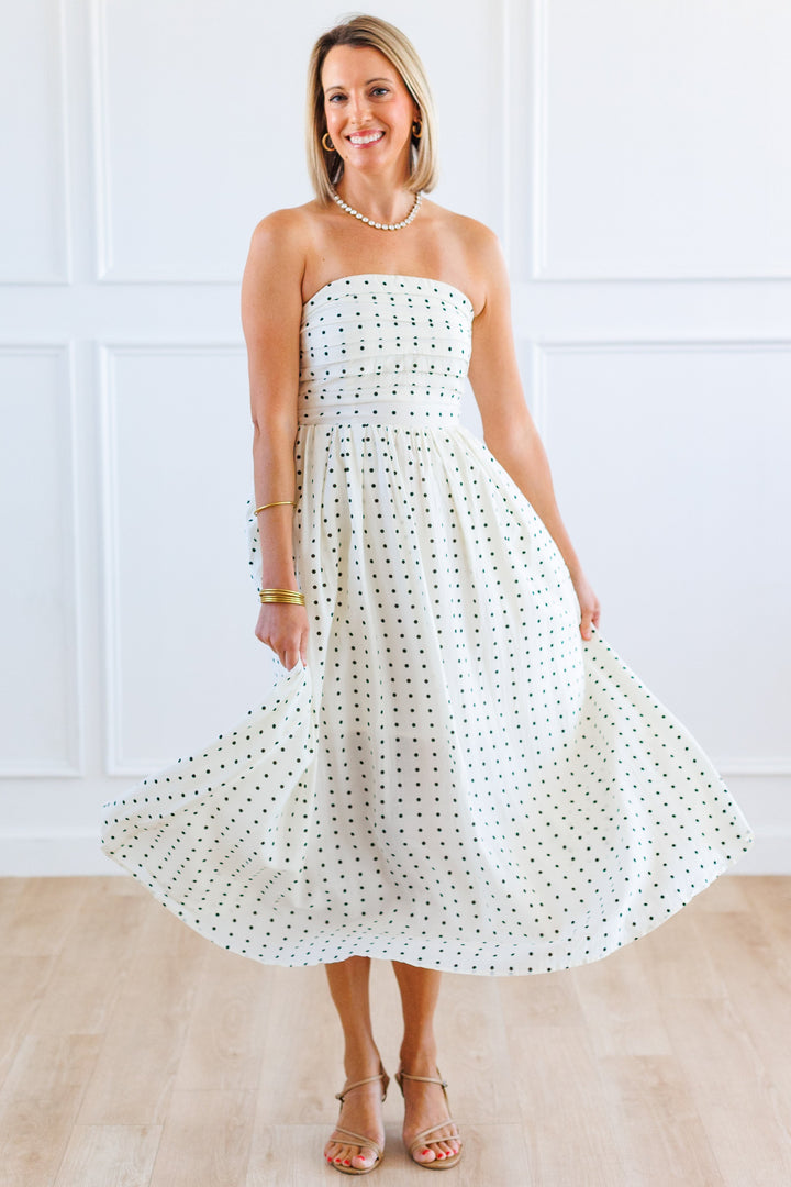 BROWN CREAM POLKA DOT MIDI DRESS