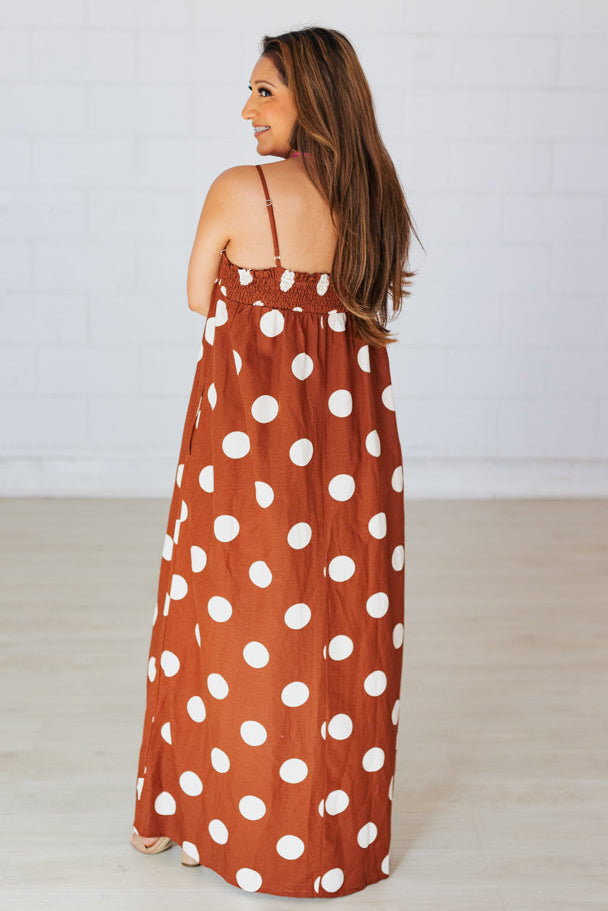 BETHANY BROWN POLKA DOT MAXI DRESS