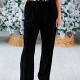 Classic High Waist Black Velvet Pant