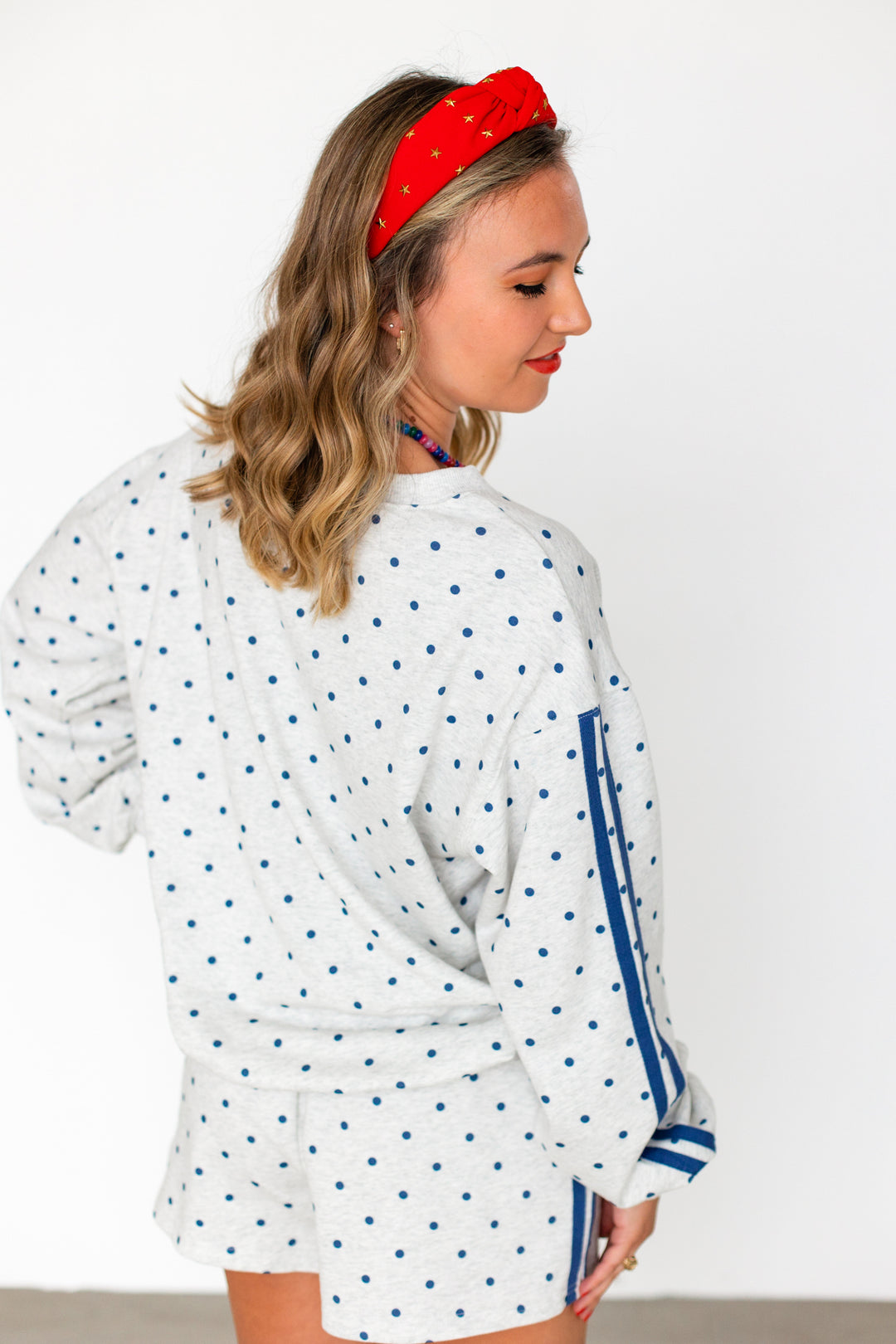 NAVY POLKA DOT USA SWEATSHIRT